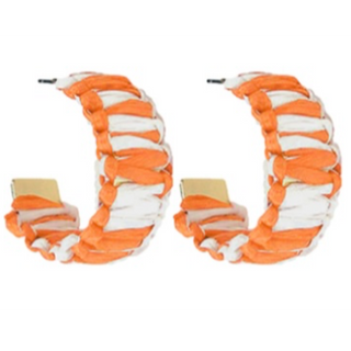 T109- 1.5” White/Orange Raffia Wrapped Hoops- 