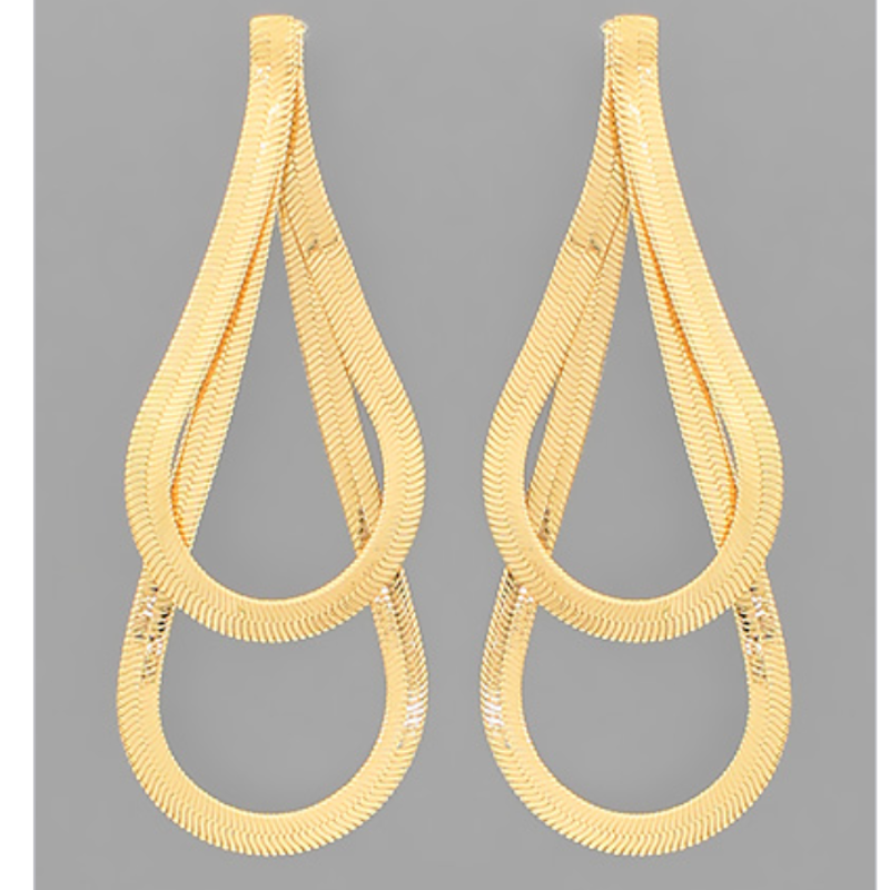 CL63- Snake Chain Double Teardrop Earrings (Gold & Rhodium) Main Image