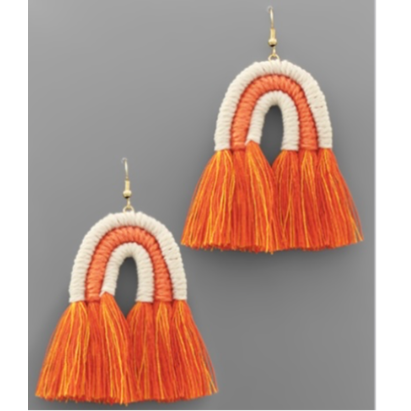 T146- 3.25” Orange & White Arch & Tassel Earrings  Main Image