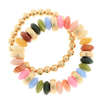 BR31-Multi color & Gold 2 Row Color Rondelle Beads Bracelet