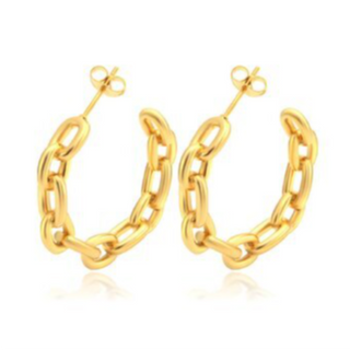 H13- OVAL LINK CHAIN HOOPS  18K GOLD-PLATED STAINLESS-STEEL EARRINGS