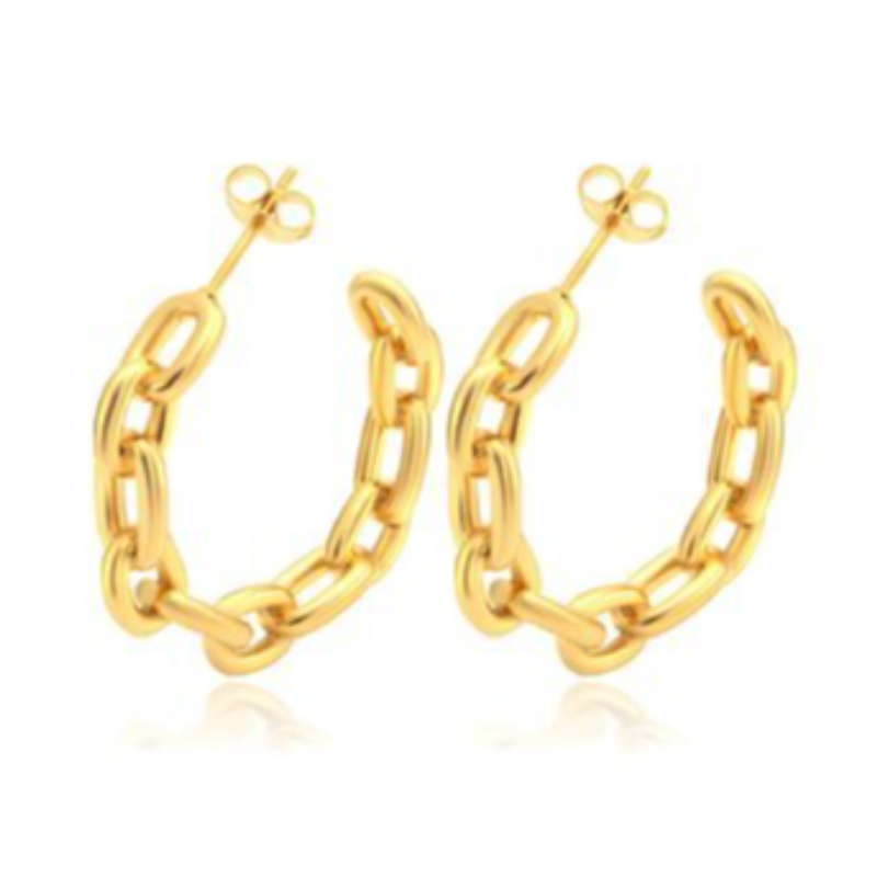 H13- OVAL LINK CHAIN HOOPS  18K GOLD-PLATED STAINLESS-STEEL EARRINGS Main Image