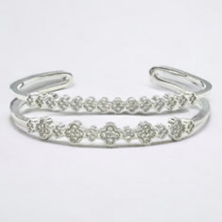 Y61- 18K Gold/Silver Double Lined CZ Clover Bracelet - Thumbnail 3