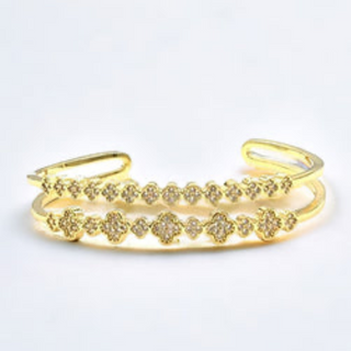 Y61- 18K Gold/Silver Double Lined CZ Clover Bracelet - Thumbnail 2