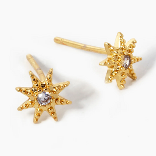 Y91- 18k Gold Dipped CZ Dainty Sunburst Stud Earrings