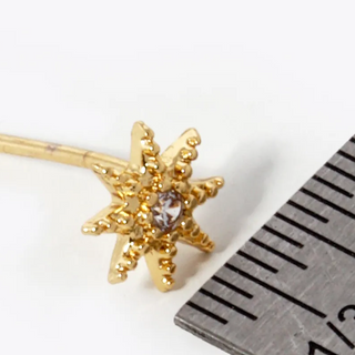 Y91- 18k Gold Dipped CZ Dainty Sunburst Stud Earrings - Thumbnail 3