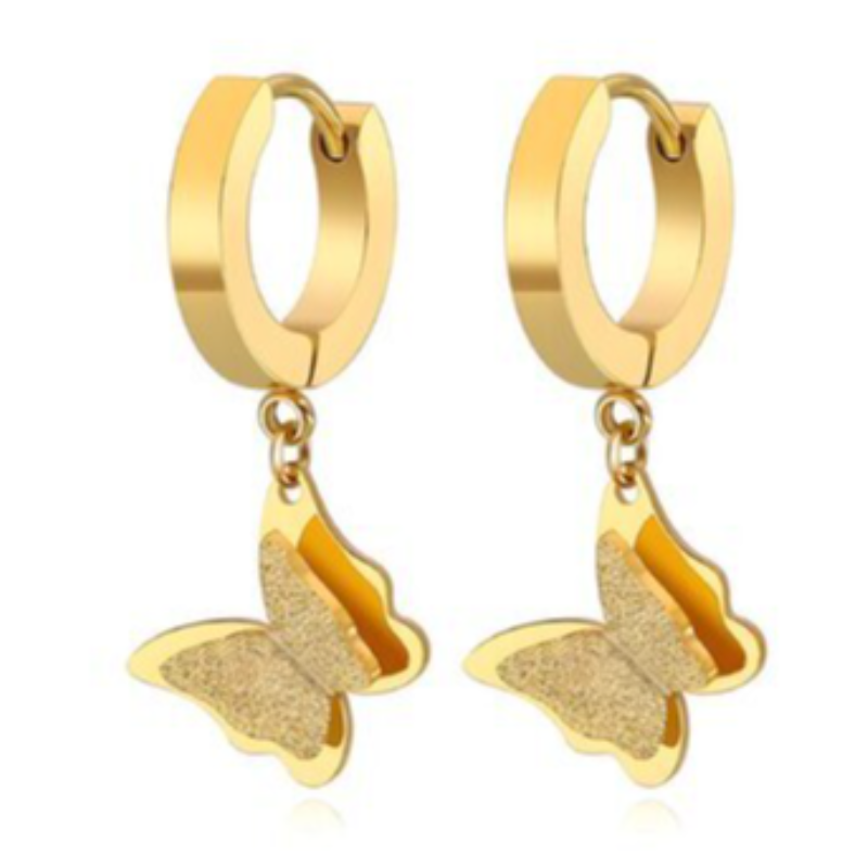 H10- HOOPS WITH BUTTERFLIES- 18K GOLD-PLATED STAINLESS-STEEL EARRING Main Image