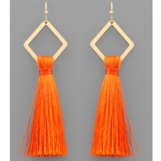 T194- 3” Orange Rhombus & Tassel Earrings