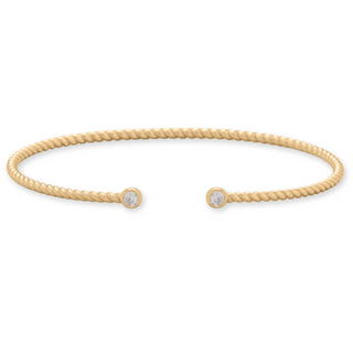 Y38-14 Karat Gold Plated CZ Twist Cable Cuff Bracelet