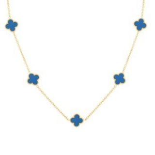 Q 34- Blue Quatrafoil Necklace- 18K GOLD-PLATED STAINLESS-STEEL "FOUR-LEAF CLOVER" NECKLACE