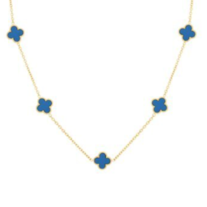 Q 34- Blue Quatrafoil Necklace- 18K GOLD-PLATED STAINLESS-STEEL "FOUR-LEAF CLOVER" NECKLACE Main Image