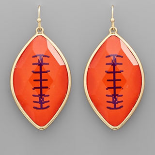 C107-Orange & Purple Epoxy Football Dangle Earrings