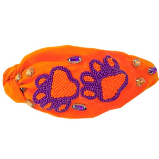 C12- Orange Beaded Paw Print Headband