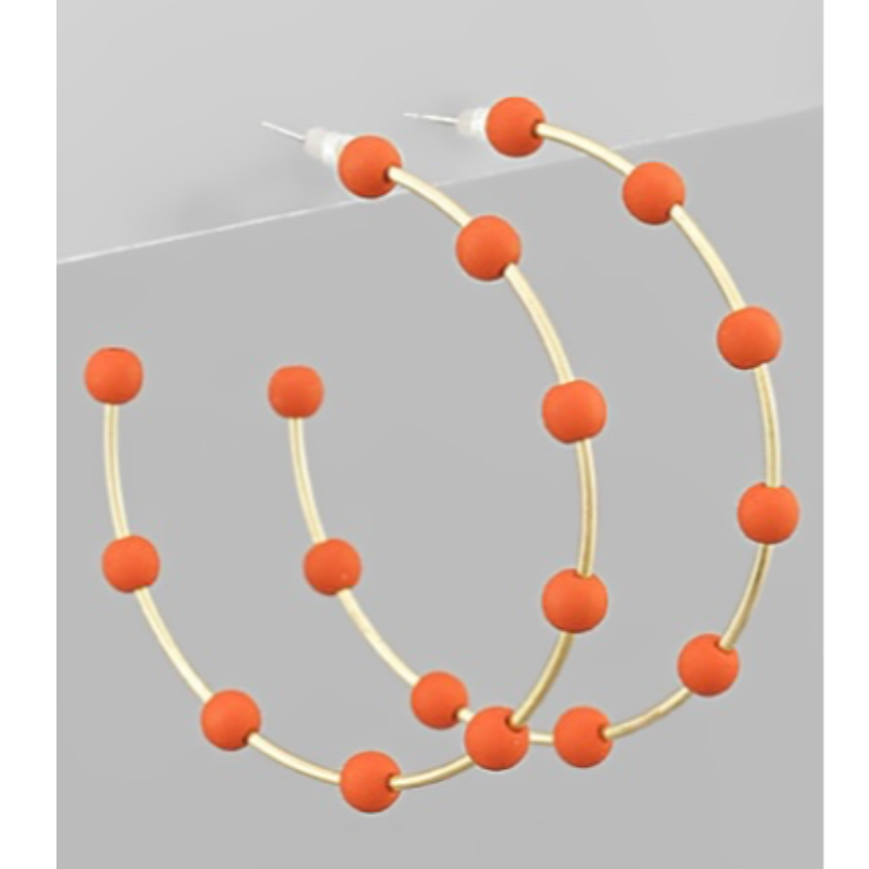 T156-2” Orange Color Ball Bead Hoops Main Image