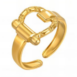 R21- BUCKLE 18K GOLD-PLATED STAINLESS-STEEL RING