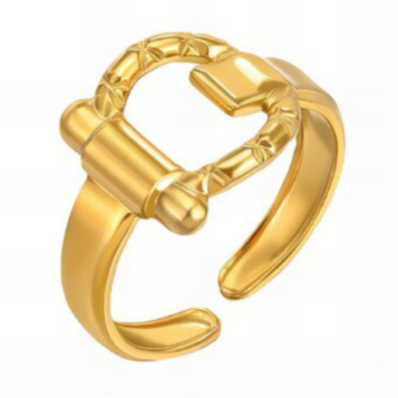 R21- BUCKLE 18K GOLD-PLATED STAINLESS-STEEL RING Main Image