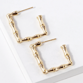 BB4- 18K Gold Dipped 23mm Bamboo Square Hoop Earrings