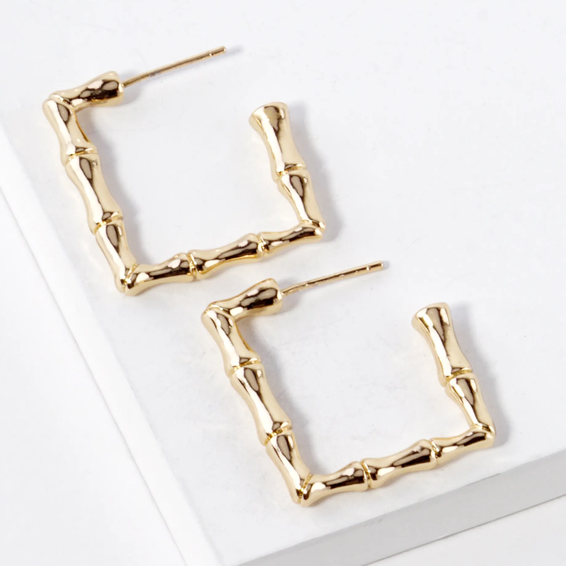 BB4- 18K Gold Dipped 23mm Bamboo Square Hoop Earrings Main Image