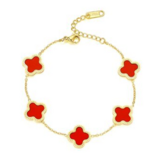 Q28- Red 5 Quatrafoil Bracelet- 18K GOLD PLATED STAINLESS STEEL "FOUR-LEAF CLOVER" BRACELET, 