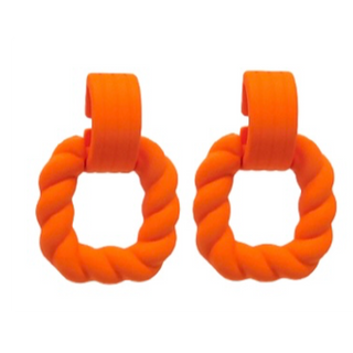 T169- 1.75 orange Twisted Square Link Earrings