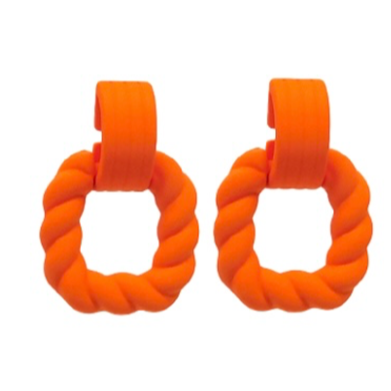 T169- 1.75 orange Twisted Square Link Earrings Main Image