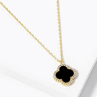 Q1- 18k Gold Dipped CZ Pave 13mm Quatrefoil Pendant Necklace