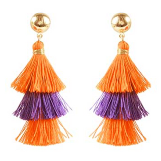 C119- Orange & Purple 3 Tier Tassel Earrings