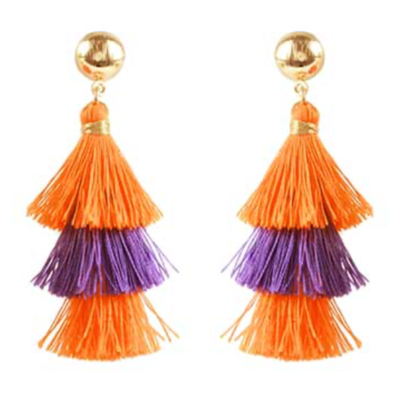 C119- Orange & Purple 3 Tier Tassel Earrings Main Image