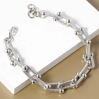 CL4- White Gold Dipped Designer Inspired Brass Chain Bracelet (also available in Gold)