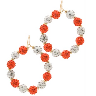 T79- Orange/White Crystal Ball Earrings