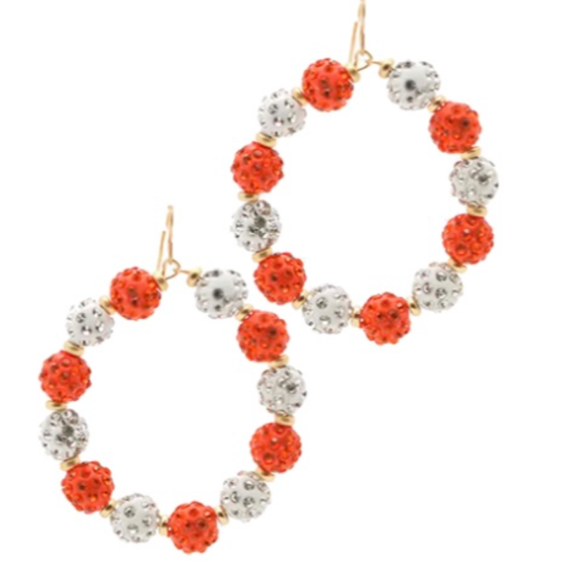 T79- Orange/White Crystal Ball Earrings Main Image