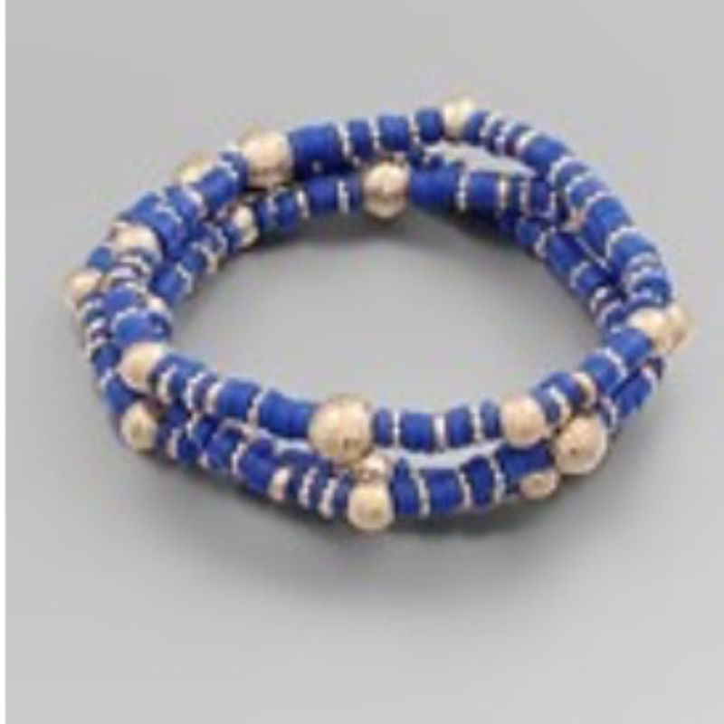 M105- 3 Row Bead & Metal Ball Bracelet - Thumbnail (Preview) 6