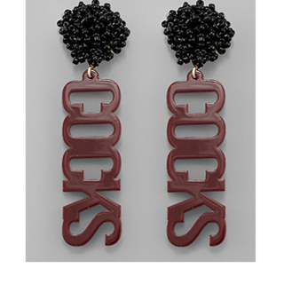 USC22-Black Pom Burgundy COCKS Earrings