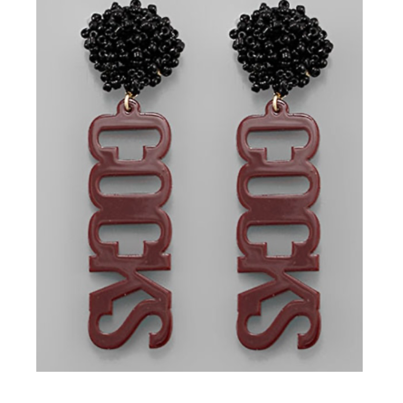 USC22-Black Pom Burgundy COCKS Earrings Main Image