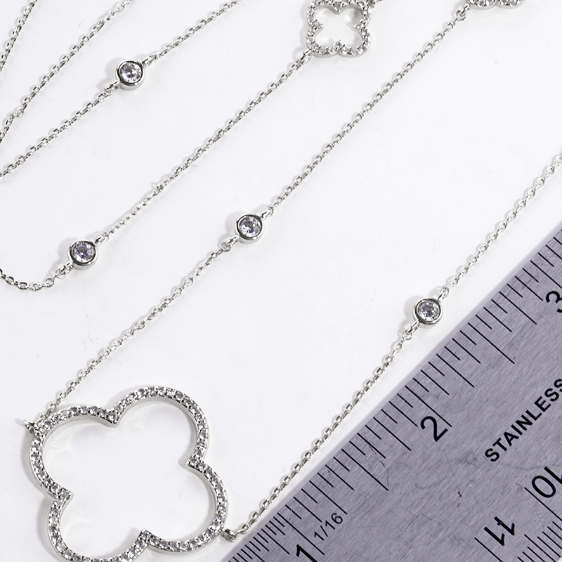 Q20-18k gold dipped CZ pave quatrefoil pendant 36 inch long station necklace - Thumbnail (Preview) 4