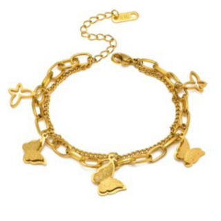 BR19- BUTTERFLIES 18K GOLD PLATED STAINLESS STEEL "BUTTERFLIES" BRACELET