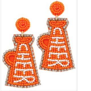 T 121- Orange & white “cheer” megaphone earrings