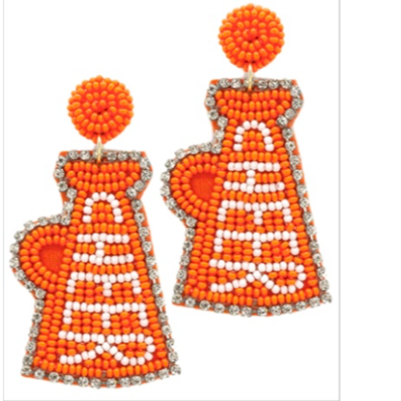 T 121- Orange & white “cheer” megaphone earrings Main Image