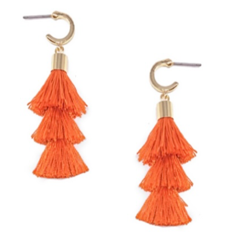 T14- Three layer orange tassel gold hoop  Main Image