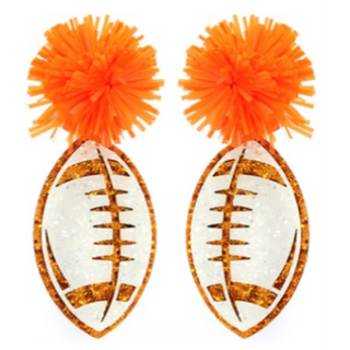 T26- orange / white glitter cheer with orange Pom ear ring