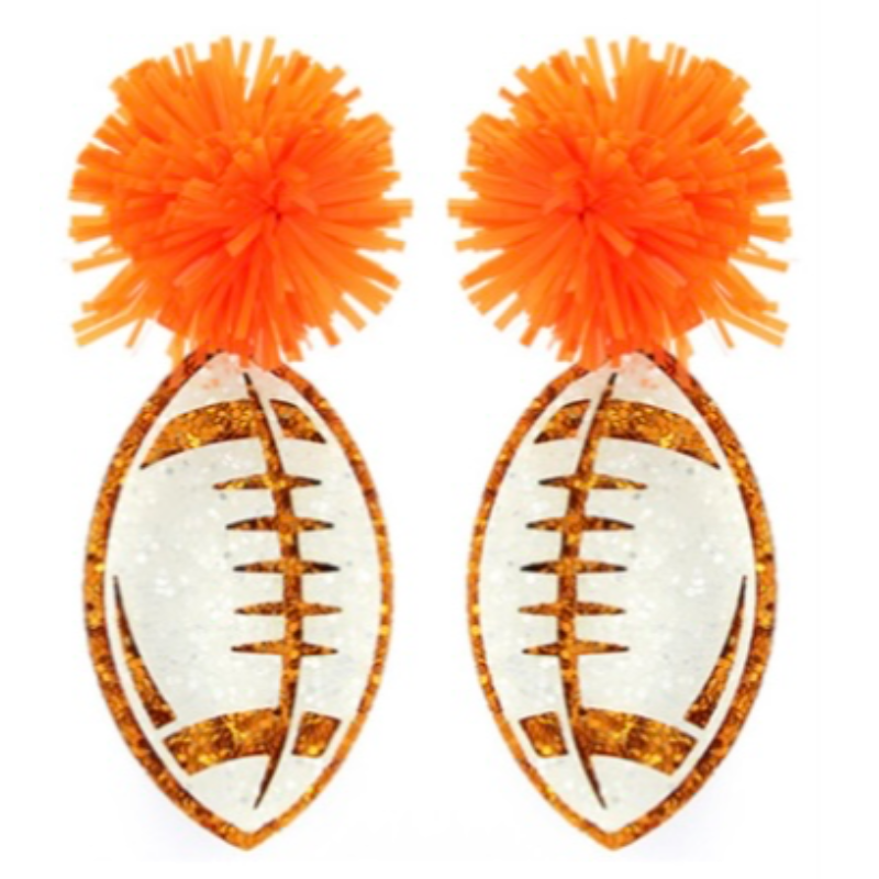 T26- orange / white glitter cheer with orange Pom ear ring Main Image