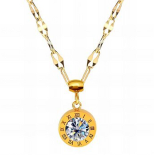 N37-Roman Numeral CZ 18K GOLD PLATED STAINLESS STEEL NECKLACE