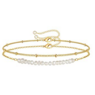 BR20- 2 STRAND PEARL AND GOLD 18K GOLD-PLATED STAINLESS-STEEL BRACELET