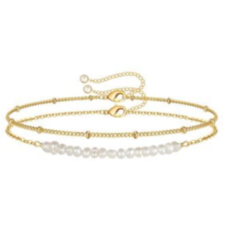 BR20- 2 STRAND PEARL AND GOLD 18K GOLD-PLATED STAINLESS-STEEL BRACELET Main Image