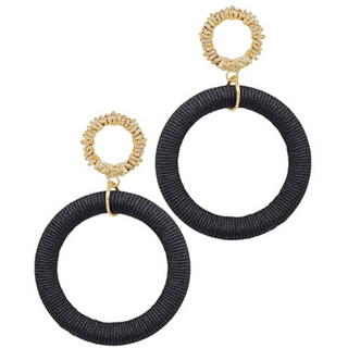 USC33-Black & Gold Texture & Wrapped Circle 2 Drop Earrings