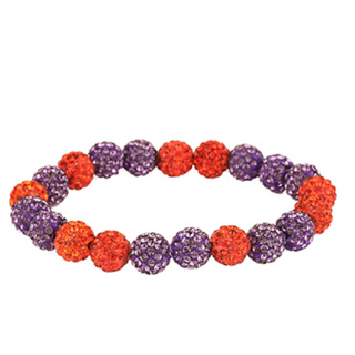 C122- Orange & Purple Pave Ball Beaded Bracelet