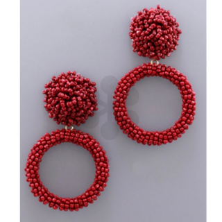 USC34-Beaded Pom & circle drop earrings (additional colors available)