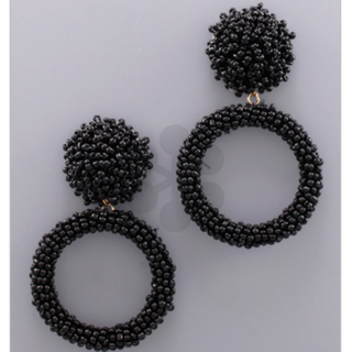 USC34-Beaded Pom & circle drop earrings (additional colors available) - Thumbnail 2