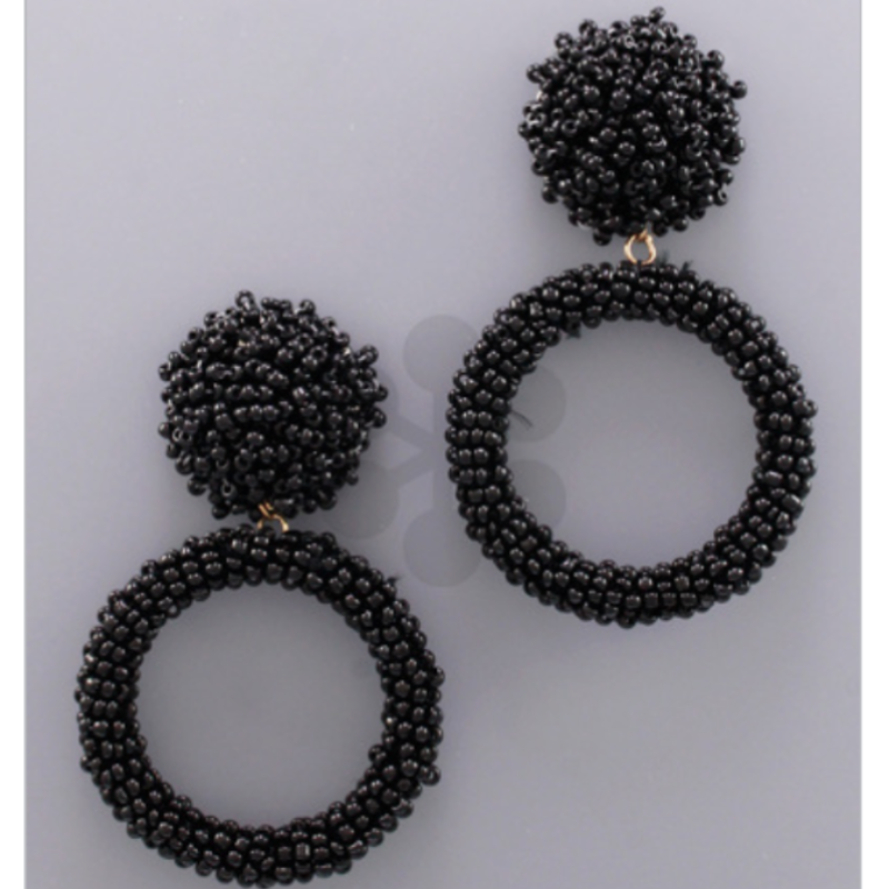 USC34-Beaded Pom & circle drop earrings (additional colors available) - Thumbnail (Preview) 2