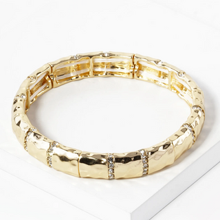 M11-Pave Crystal Hammered Metal Stretch Bracelet (available in gold, silver,  worn gold & worn silver)